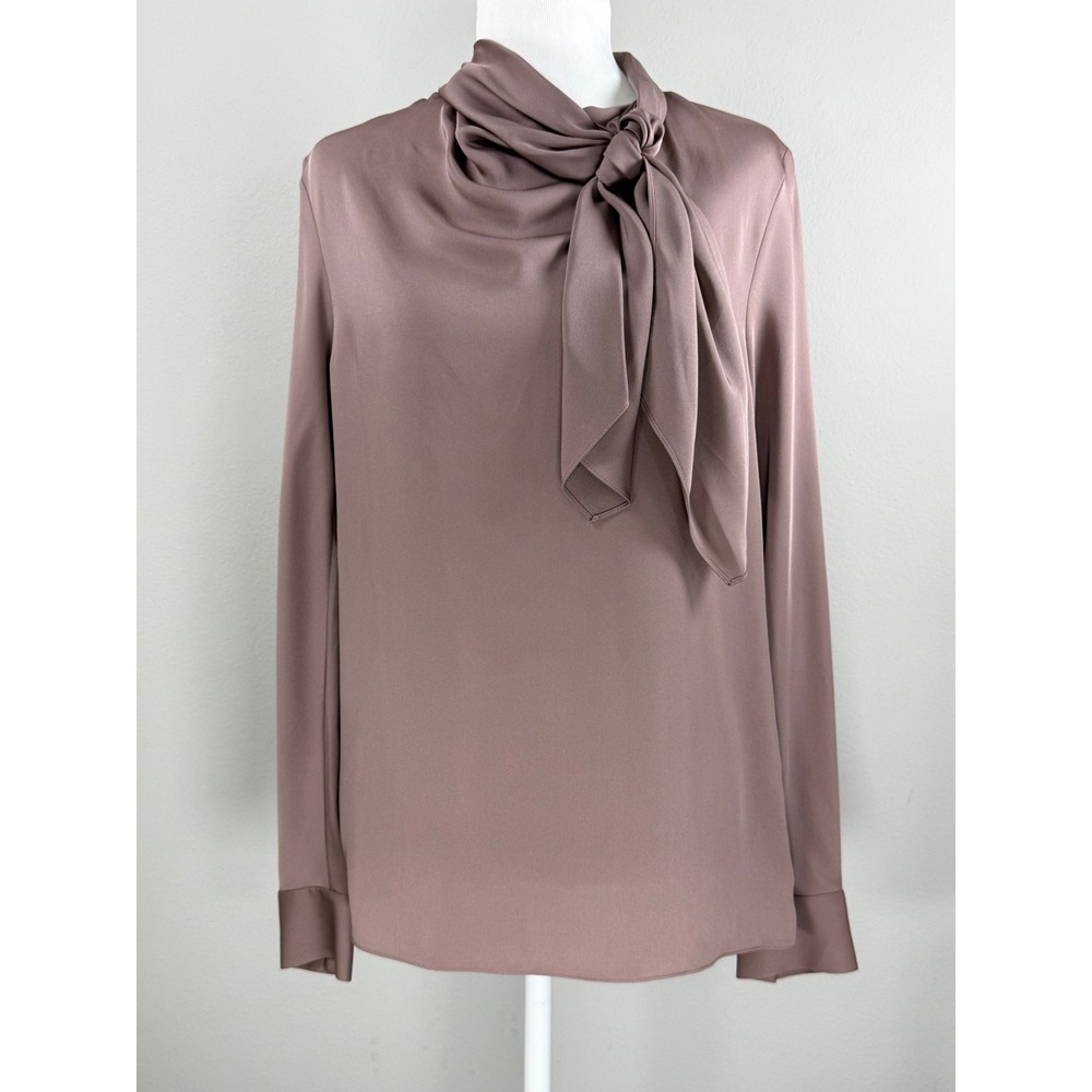 Theory Silk Blouse Women S Mauve Long Sleeve Bow Career Luxury Office Chic Money